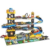 Dollox Parking Garage Toy Playset, Race Car Ramp Track Toys Sets Garage Playset with 6 Little All...