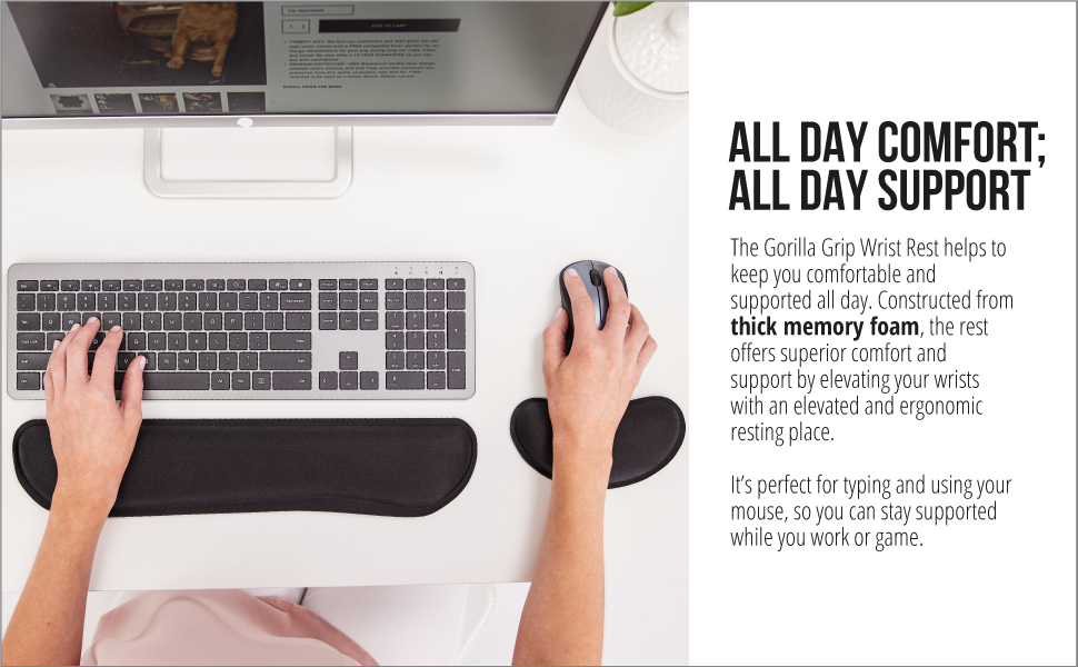 black keyword wrist rest and mouse pad support for computer work