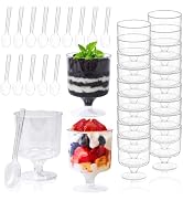 Fracurs 120 Pack Plastic Dessert Cups and 60 Spoons 5Oz Clear Mini Parfait Cup 60 Pcs for Party, ...