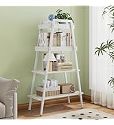 VECELO Ladder Shelf, 4 Tier Wooden Bookshelf with Metal Frame, Freestanding Bookcase Display Shel...