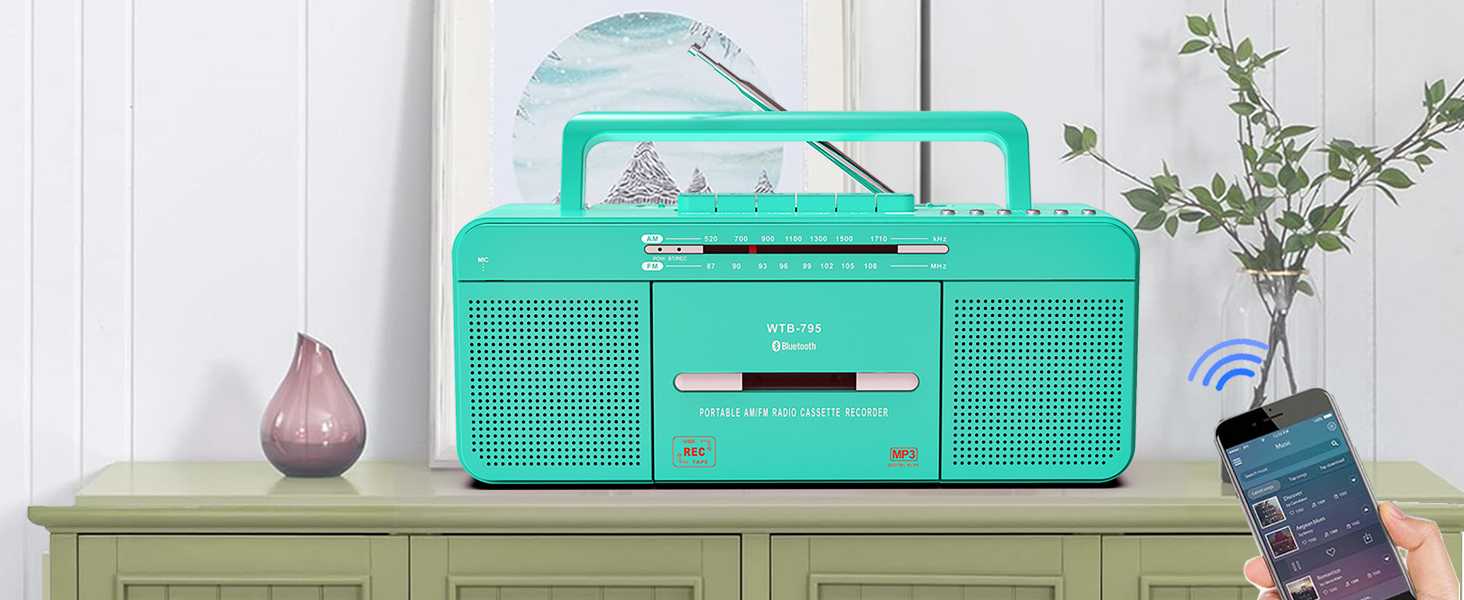 bluetooth tape player boombox green