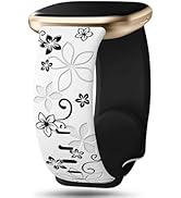 Two-Tone Floral Engraved Band Compatible with Fitbit Versa 3/4/ Sense 2 Bands, Cute Flower Soft S...