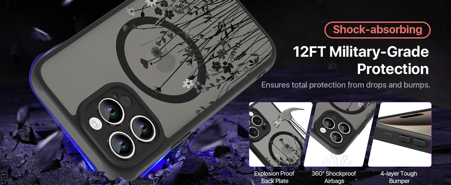 Black Wild Flower Slim Translucent Matte Case