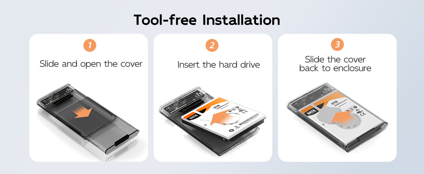 2.5 hard drive enclosure Tool-Free Clear for 2.5 Inch SSD HDD 9.5mm 7mm External Hard Drive Case
