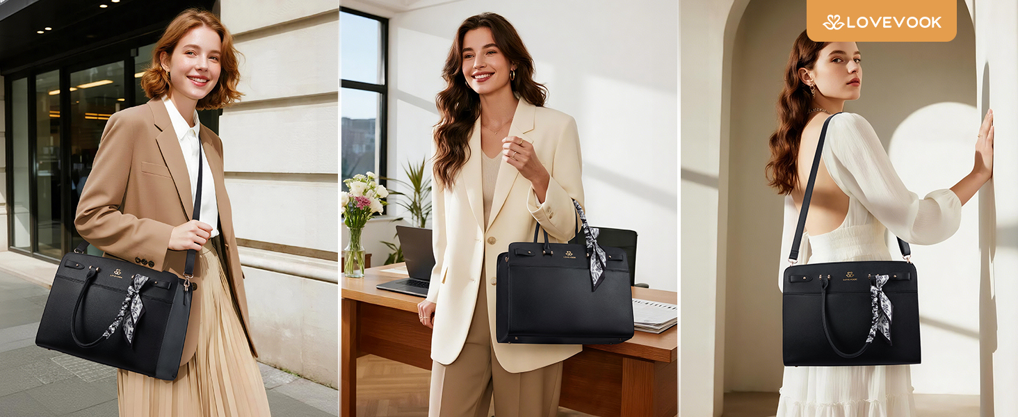 LOVEVOOK laptop bag: 3-way carry as shoulder bag, handbag and crossbody briefcase for business.