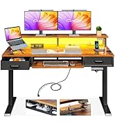 AODK Electric Standing Desk with Drawers &amp; Keyboard Tray, 47 Inch Height Adjustable Small Desk wi...