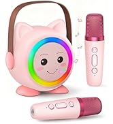 Mini Karaoke Machine Toy for Kids, Portable Karaoke Machine with 2 Wireless Microphone for 4,5,6,...
