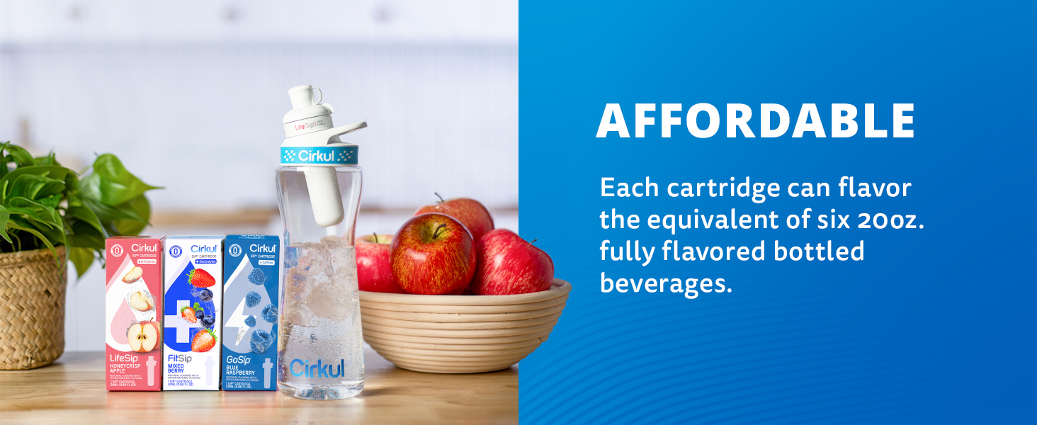 Each cartridge can flavor the equivalent of six 20oz. fully flavored bottled beverages.