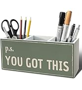 ELMCH Green Inspirational Office Pen Pencil Holder, Inspirational Encouragement Gifts Wood Desk O...