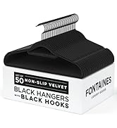 Fontaines Luxury Black Velvet Felt Non Slip Clothes Hangers 50 Pack - Ultra Slim &amp; Space Saving -...