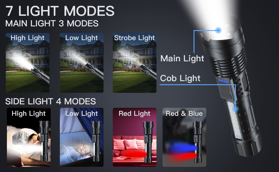 7 modes flashlights
