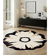 Latte&amp;Fog Round Area Rug for Living Room, Modern Floral Washable Circle Rug, Boho Non Slip Low Pi...