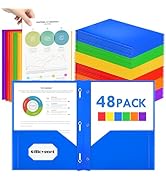 Officygnet 48 Pcs Plastic Folders with Pockets and Prongs Fastener, Heavy Duty Plastic Folders wi...