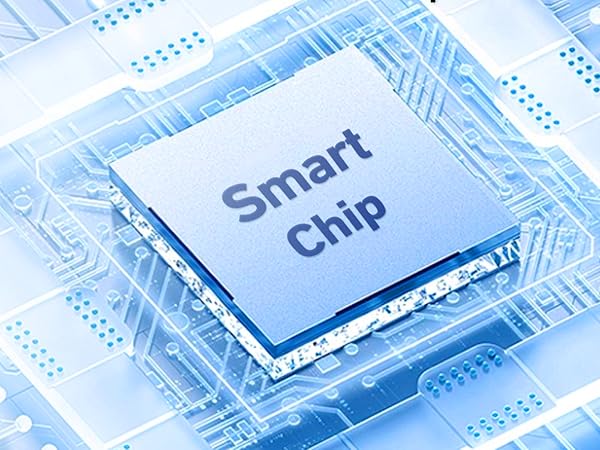 A smart chip on a circuit board with blue tones. The chip is labeled 'Smart Chip' and surrounded by electronic pathways and components.