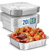 8x8 Disposable Aluminum Pans With Lids - 20 Pack Foil Pans For Cooking, Baking Cakes, Roasting &amp; ...