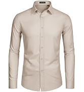 Lusead Mens Dress Shirts Long Sleeve Cotton Wrinkle Free Stretch Solid Casual Formal Wedding Busi...