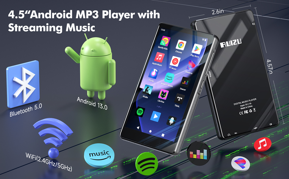 Android MP3 Player with Bluetooth and WiFi, Parental Control MP4 MP3 Player with Spotify for Kids