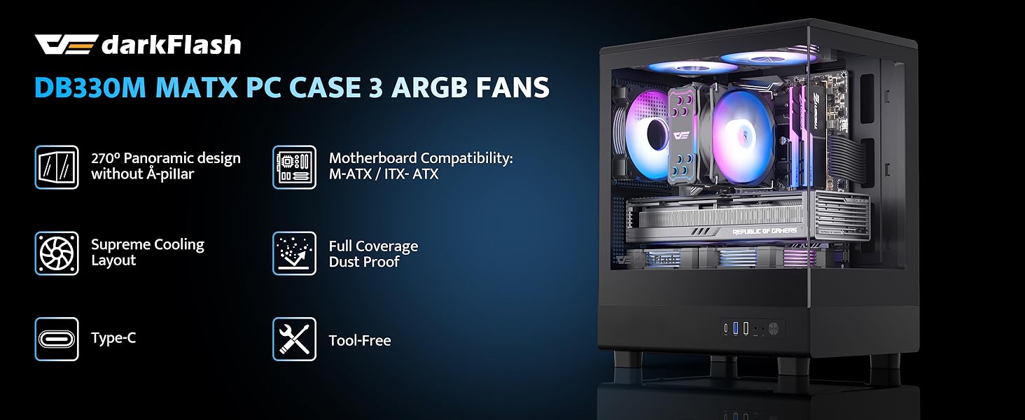DB330M MATX PC CASE 3 ARGB FANS