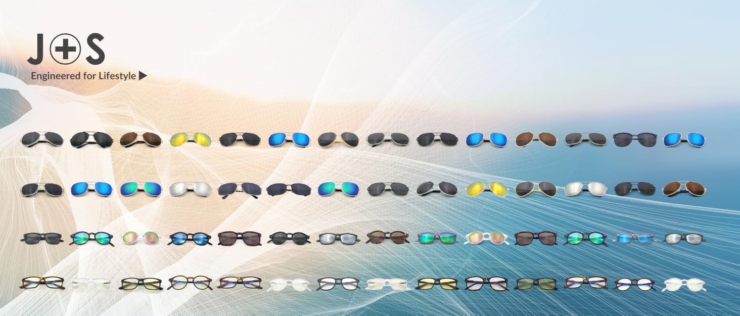 J+S Vision eyewear, engineered for lifestyle, aviators, blue light computer glasses, colorful