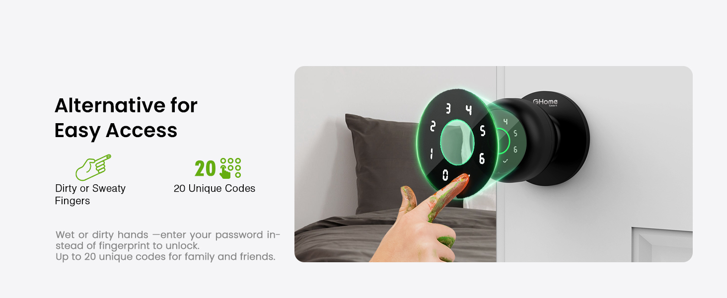 ghome smart door knob keypad fingerprint black for bedroom