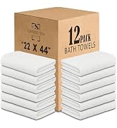 CH White Bath Towels Bulk Pack of 12 (22 x 44 Inches), 100% Cotton Economy Light Weight Towels fo...