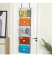 5-Tier Over the Door File Organizer, Stackable Hanging Wall Files Rack with Door Hooks Wall Organ...