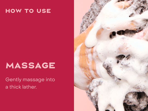 Image of a woman massaging her foamy curly hair, next to massaging instructions.