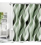 Litabel Sage Green Black Wavy Ombre Shower Curtain with Luxury Striped Design, Waterproof Quick-D...