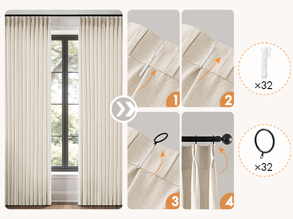 pleated curtains 4 panels