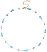 RINHOO Handmade Natural Stone Beaded Necklace Women | Dainty Boho Gemstone Beaded 18K Gold Plated...