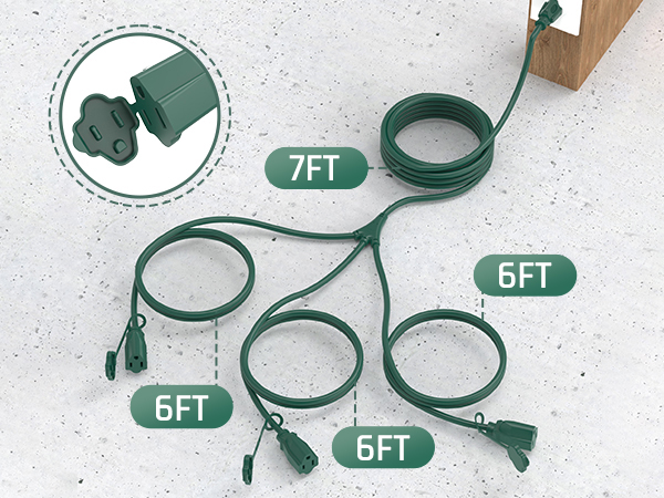Features 1-to-3 splitter, 7FT main + three 6FT cords