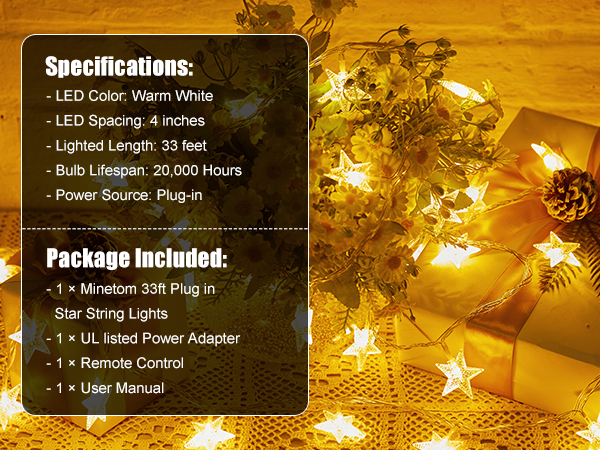 33 ft 100 LED Star Fairy String Lights