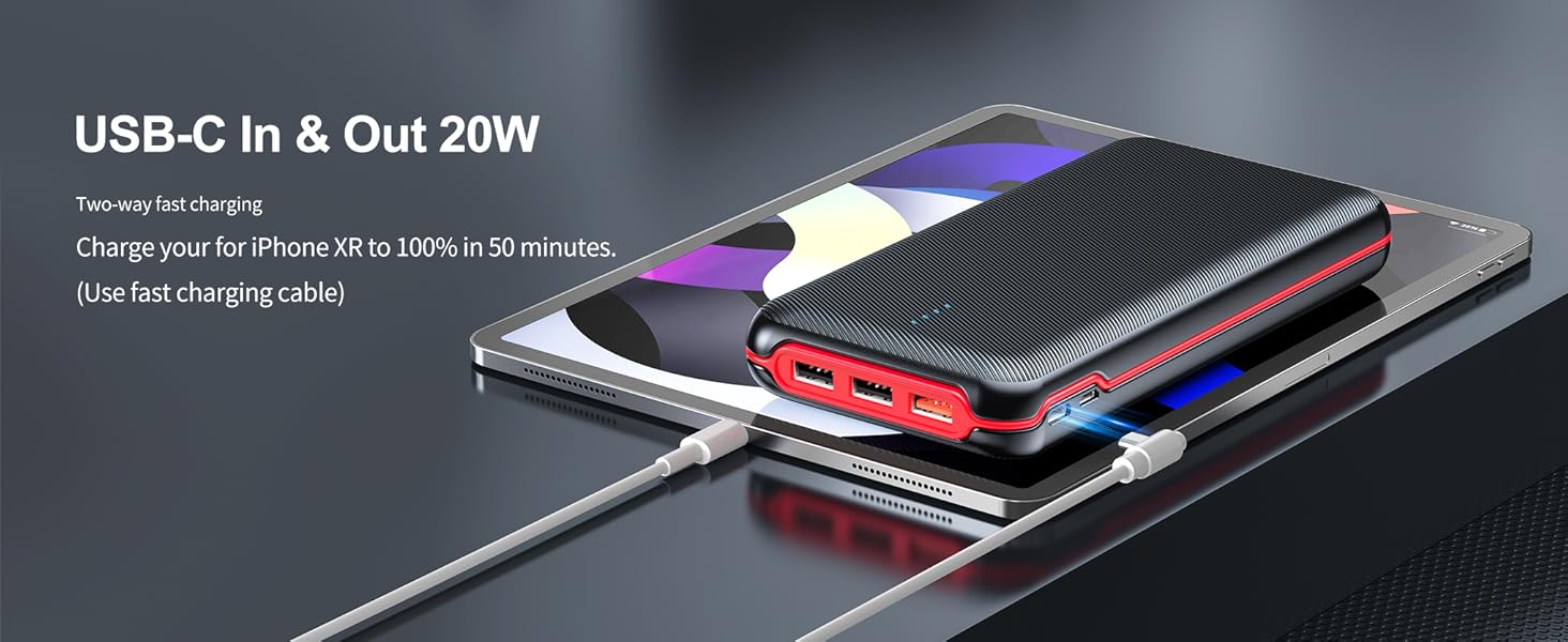 20W fast self-charging power bank, fully recharges in 6.5 hours via PD adapter