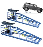 2 PCS Car Ramp, 5T/11000 LBS Heavy-Duty High Load Car Ramp, Hydraulic Oil Change Ramp with Built-...