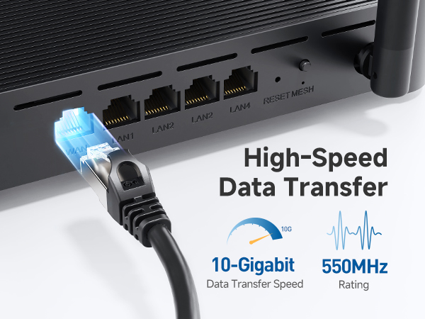 High-performance Cat6a network cable for LAN connections and internet