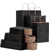 FACEBAG 120 Pack Black Kraft Paper Bags with Handles Bulk, Assorted Sizes Gift Bags for Favors Gr...