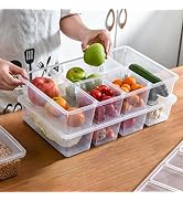 MANO 2pack Divided Veggie Tray with Lid Clear Snackle Box Charcuterie Container for Fridge Organi...