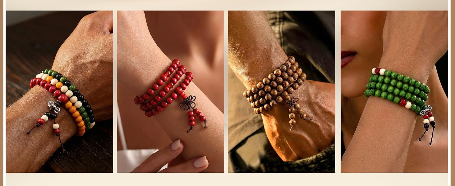 LOYALLOOK 8Pcs 108 Mala Bead Bracelets