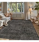 Lahome Floral Washable Rugs 5x7, Black Rug for Living Room Bedroom, Vintage Boho Non Slip Non She...