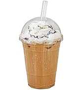 [50 Pack] 16 oz BPA Free Clear Plastic Cup With Dome Lid for Iced Cold Drink Coffee Tea Juice Smo...