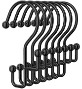 Goowin Shower Curtain Hooks, Black Shower Curtain Hooks Rust Proof, Anti-Drop Metal Shower Curtai...
