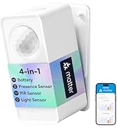 meross Matter Presence Sensor MS605, Battery-Powered 4-in-1 Smart Motion Sensor with AI Learning,...