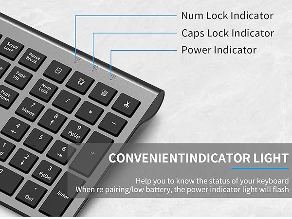 Three indicator lights for wireless keyboard