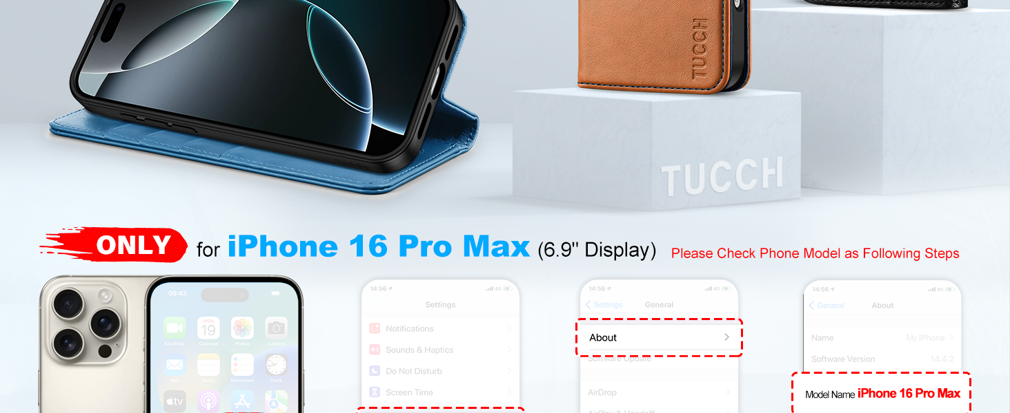 TUCCH Case Wallet for iPhone 16 Pro Max Shockproof Shell Kickstand PU Leather Stand Protective Cover