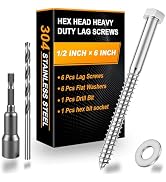 Xpokcai 6 Sets 1/2" x 6" Hex Head Lag Screws for Wood, Hex Head Lag Bolts,304 Stainless Steel 18-...