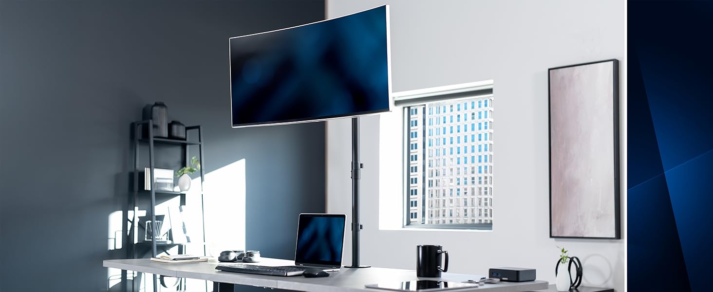 Extra tall monitor mount in office setting