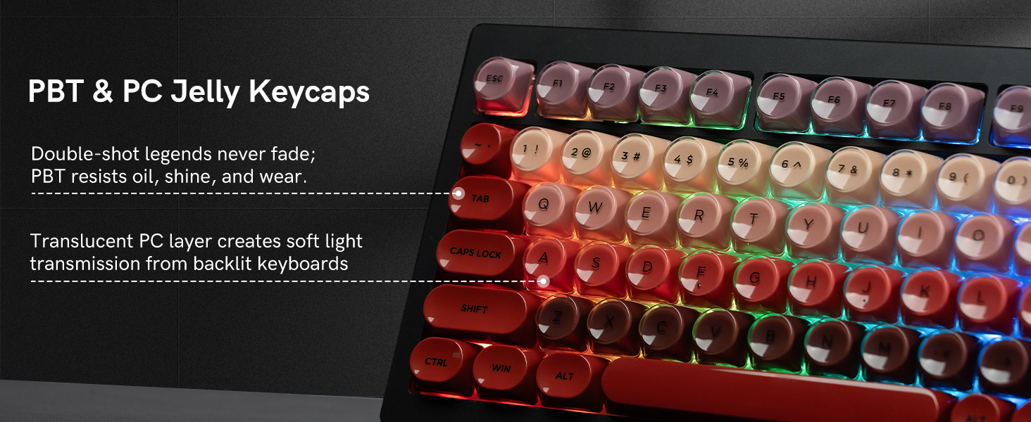 Keycaps made of PBT + PC material