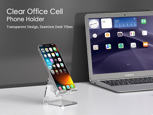 Clear Office Cell Phone Holder Transparent Design, Seamless Desk Vibes