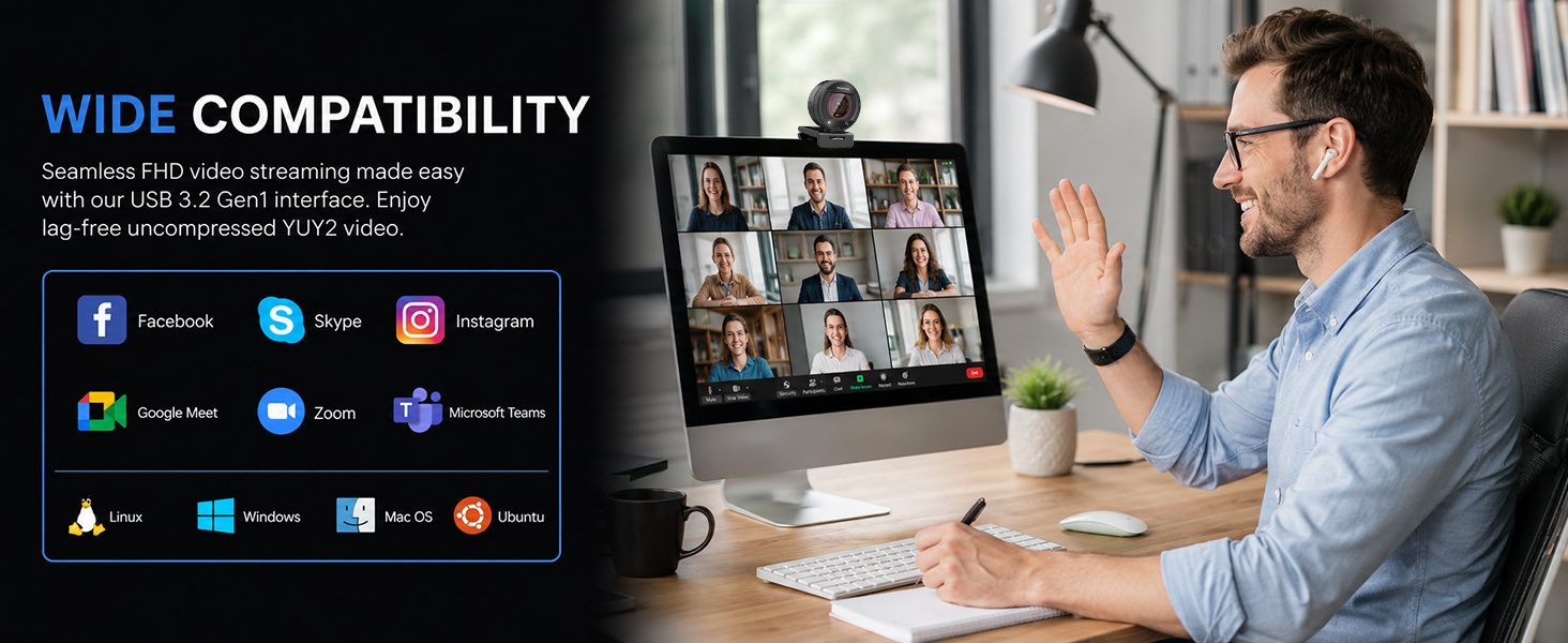 video call mic microphone call Windows Auto 30fps zoom live conference facecam desk webcam