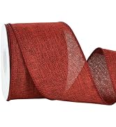 RIBBOOO Natural Burlap Wired Ribbon, 2.5 Inch 10 Yards Dark Red Fabric Ribbon for Craft, Wreath B...
